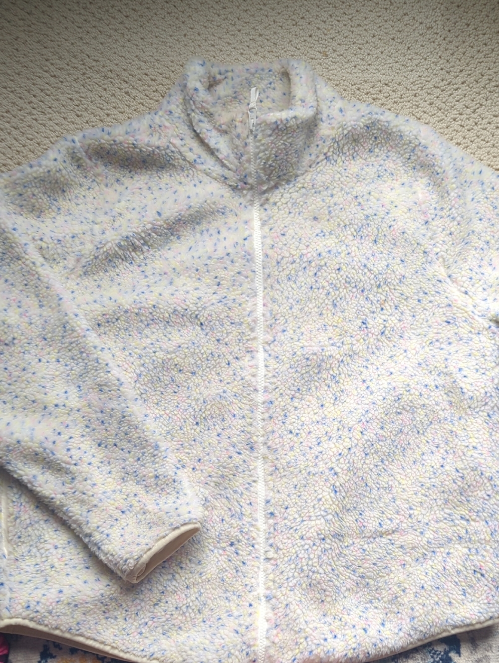 J. Crew White Teddy Jacket with Pastel Speckles
